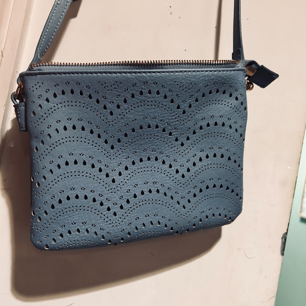 LC Lauren Conrad Blue Scalloped Crossbody Bag